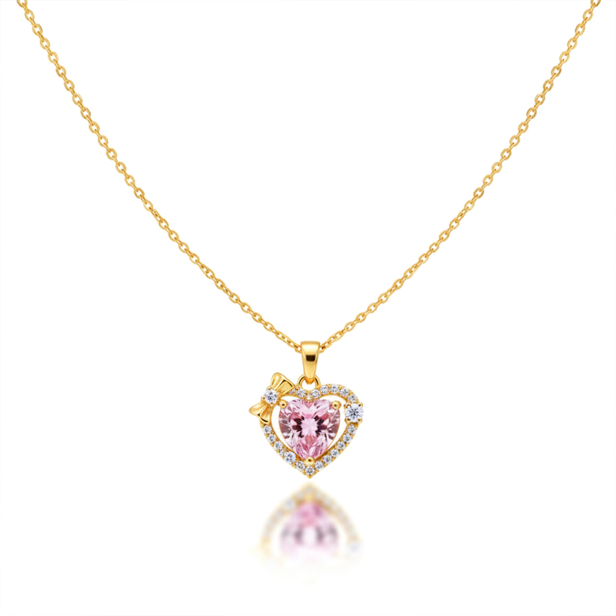 Classic Pink Heart Halo Bow Necklace GWN -79