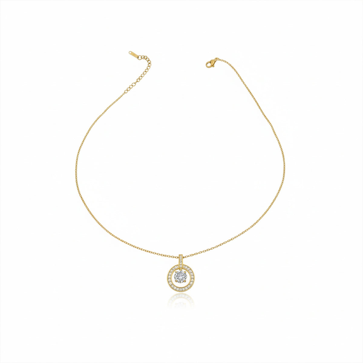Modern Circular Solitaire Halo Necklace GWN -139