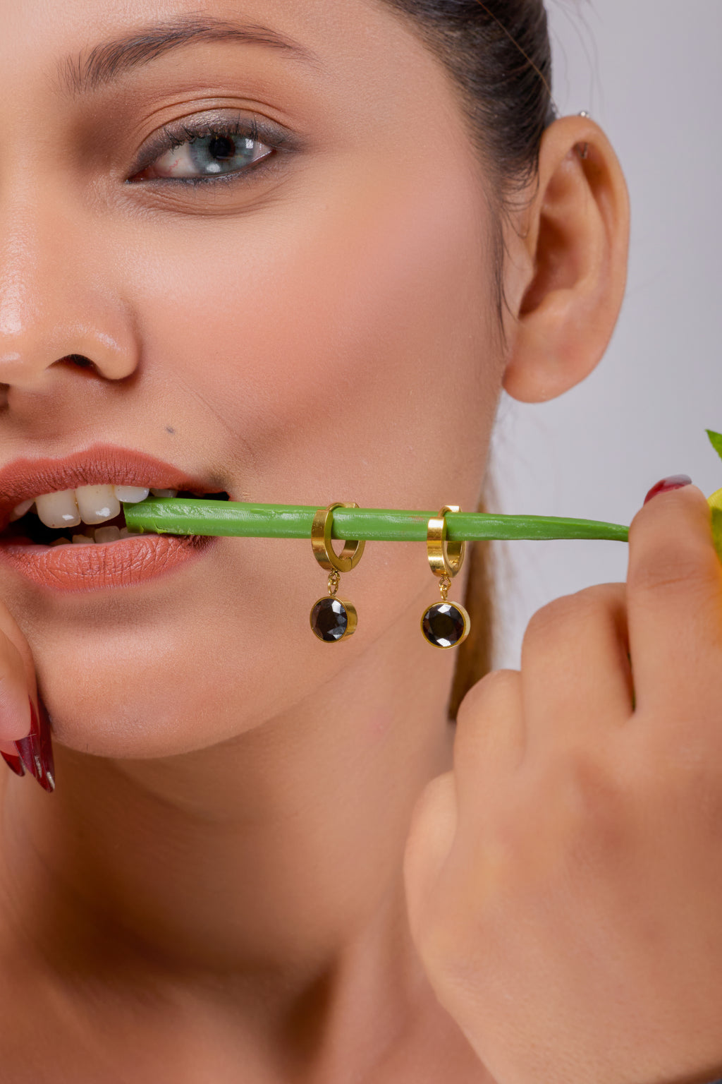Black Noir Crystal Hoop Earrings GWE -19