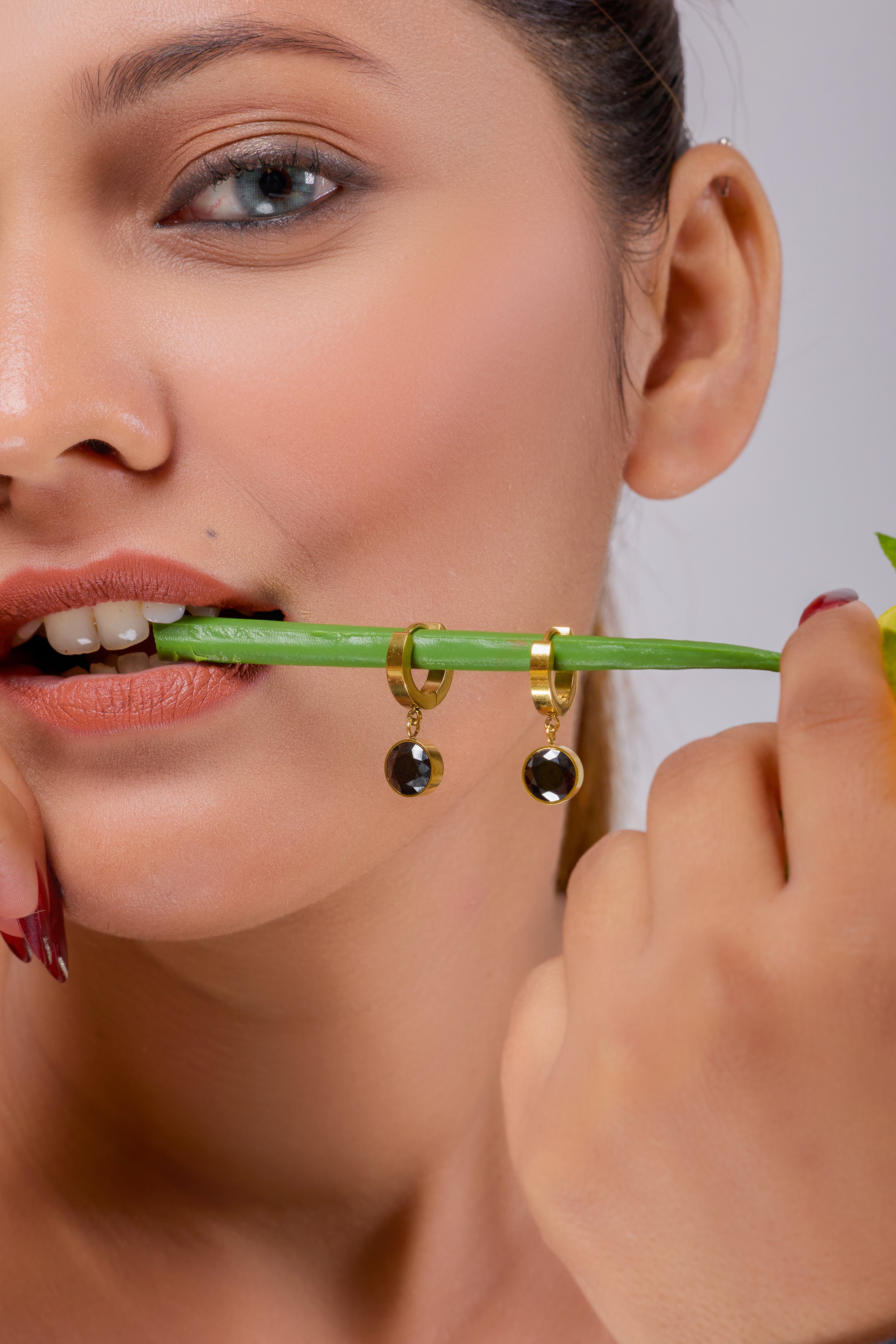 Black Noir Crystal Hoop Earrings GWE -19