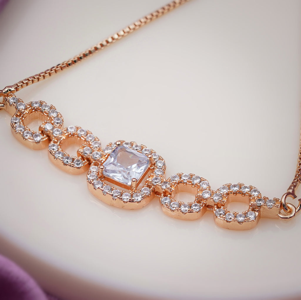 Imperial Cushion Cut Solitaire & Linked Halo Bolo Bracelet GWB-52