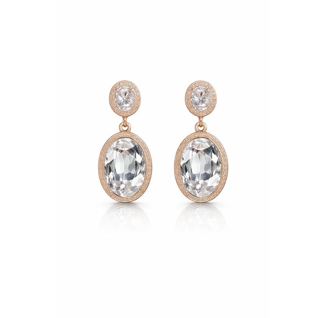 Oval Crystal Halo Drop Earrings GWE -14