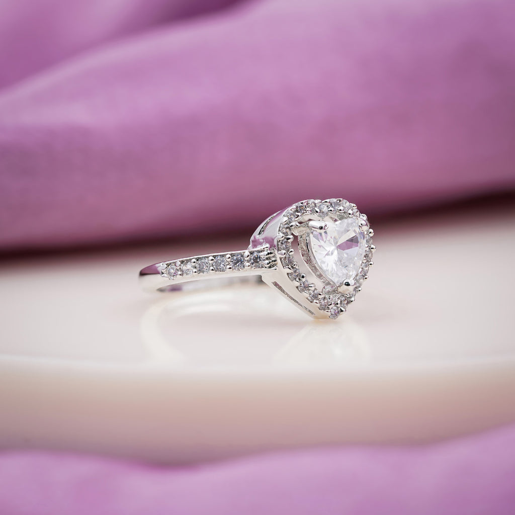 Classic Heart Cut Solitaire Halo Band Ring GWR-88