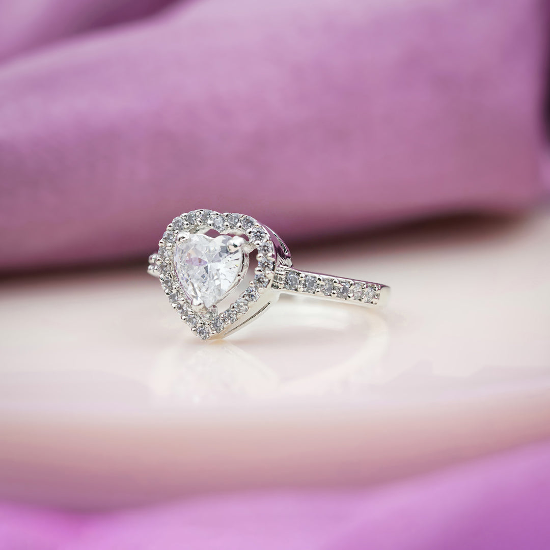 Classic Heart Cut Solitaire Halo Band Ring GWR-88