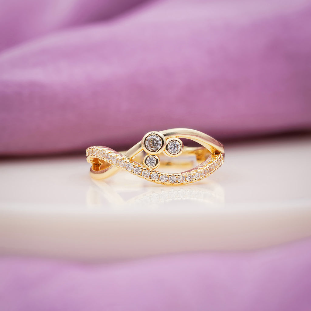 Bezel Triple Crystal Wave Bypass Ring GWR-94