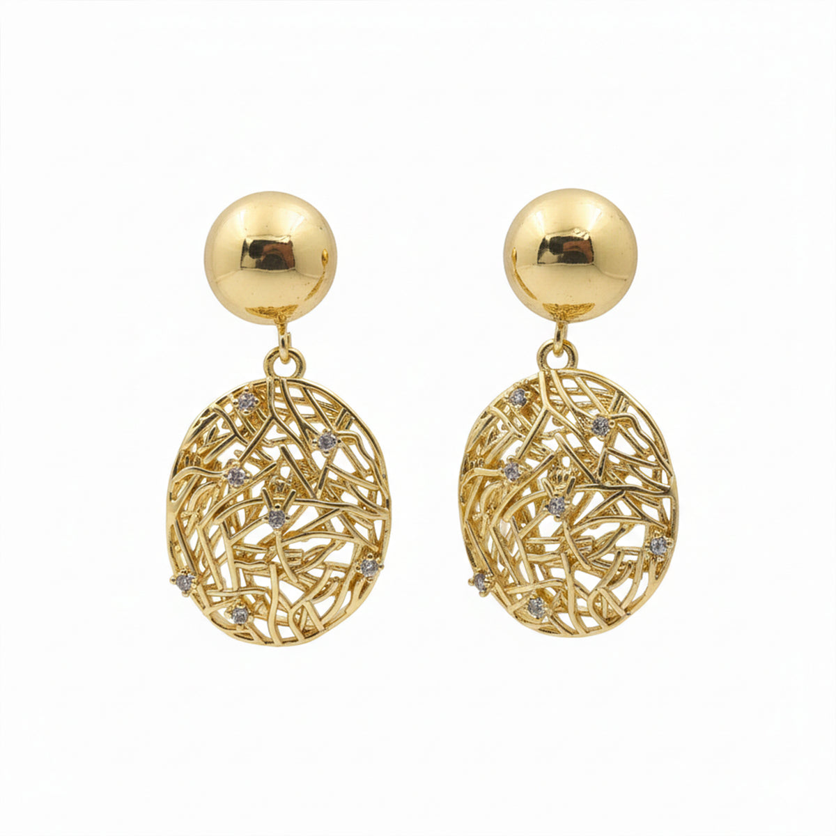 Golden Mesh Geometric Drop Earrings GWE -13