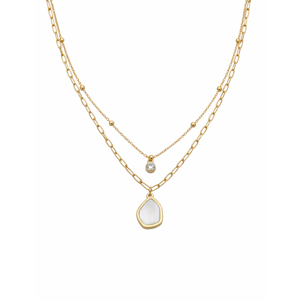 Modern Organic Shell Paperclip Layered Necklace GWN -131