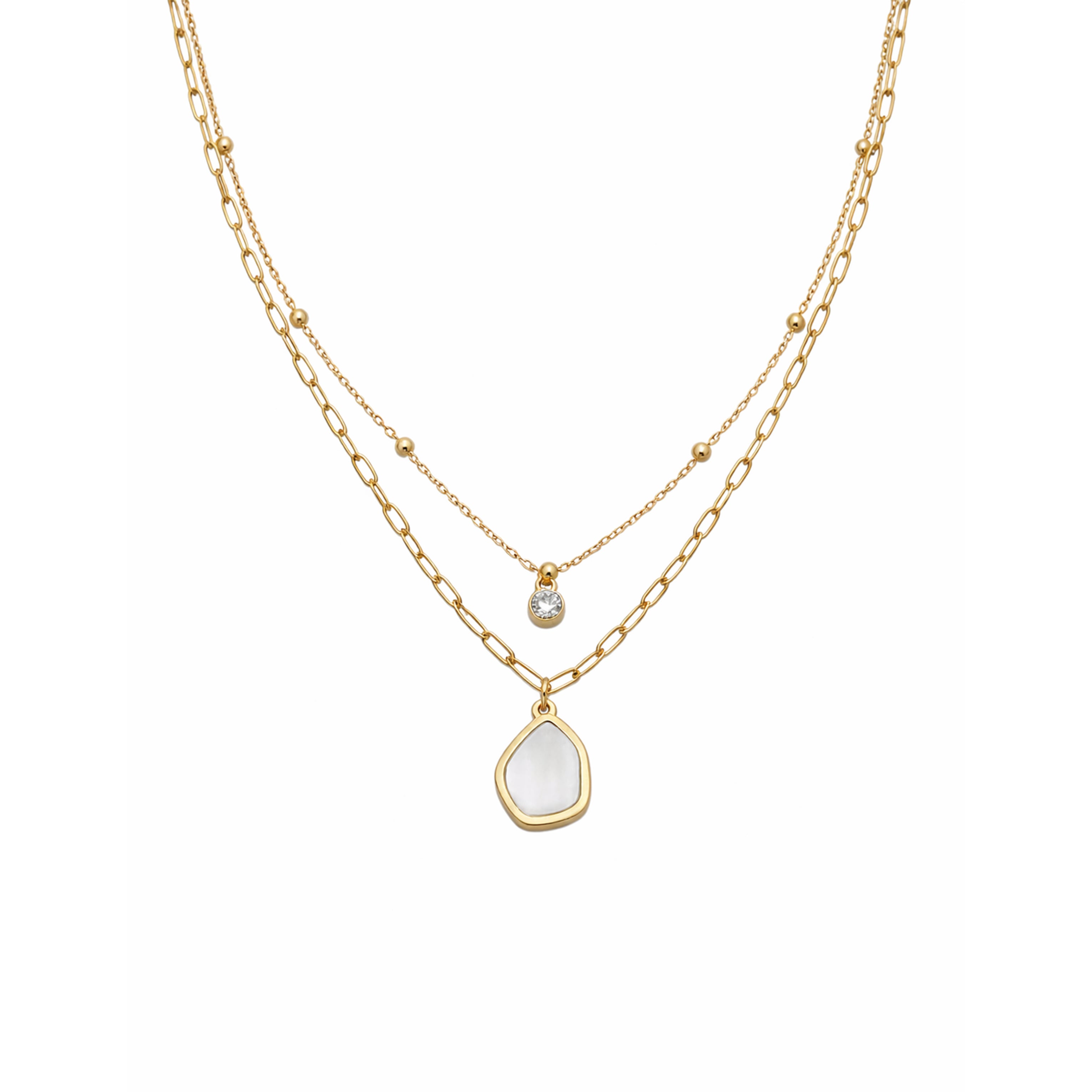 Modern Organic Shell Paperclip Layered Necklace GWN -131