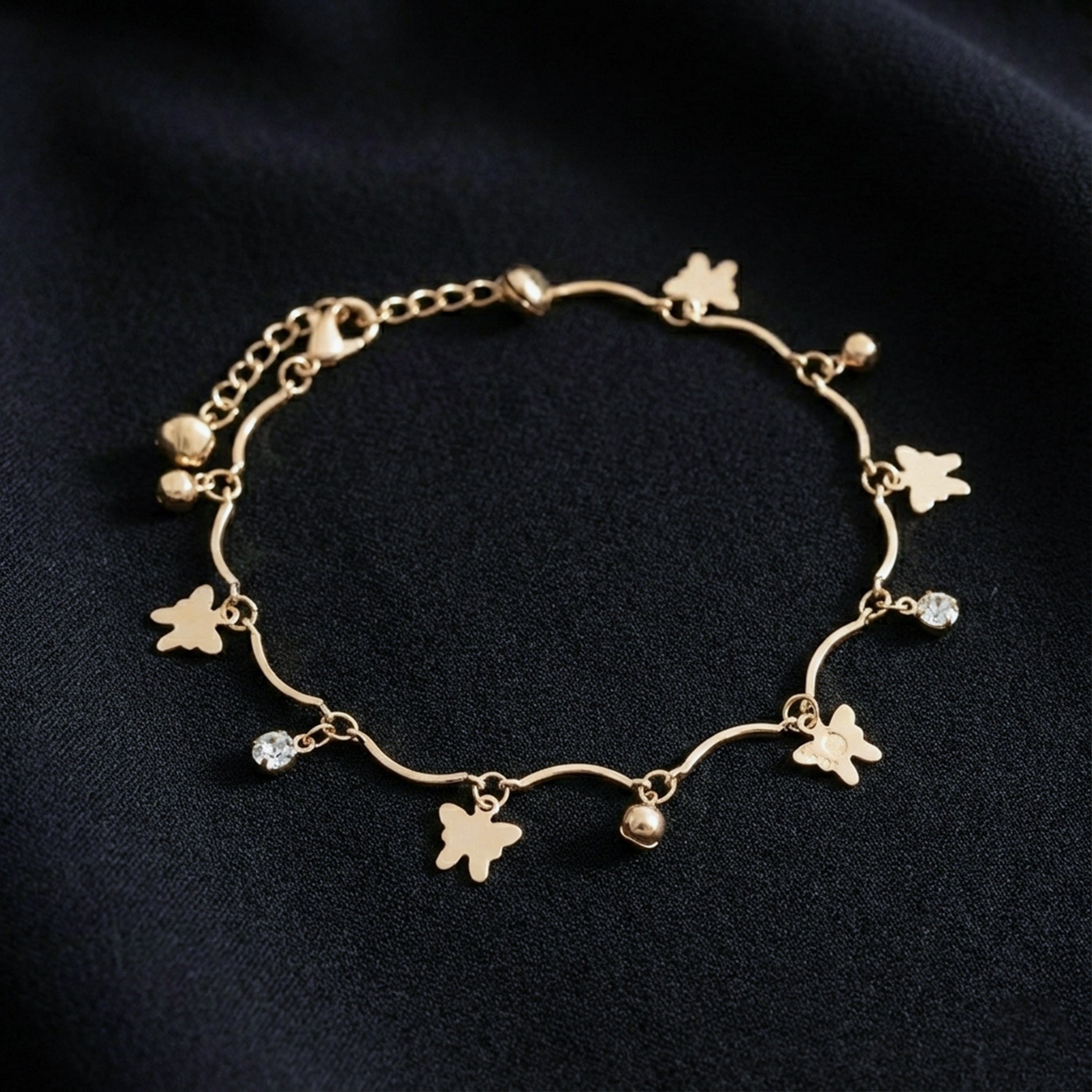 Classic Butterfly & Solitaire Crystal Wave Anklet GWA-44