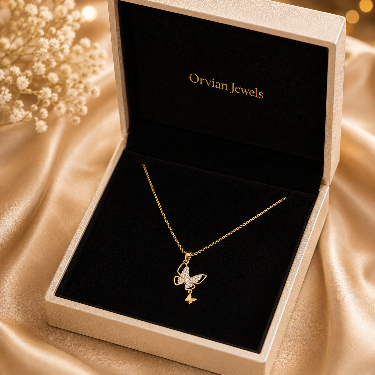 Modern Crystal Twin Butterfly Drop Necklace GWN -142