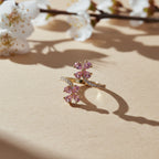 Twin Pink Clover Bypass Adjustable Ring GWR-72