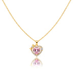 Classic Pink Heart Halo Bow Necklace GWN -79