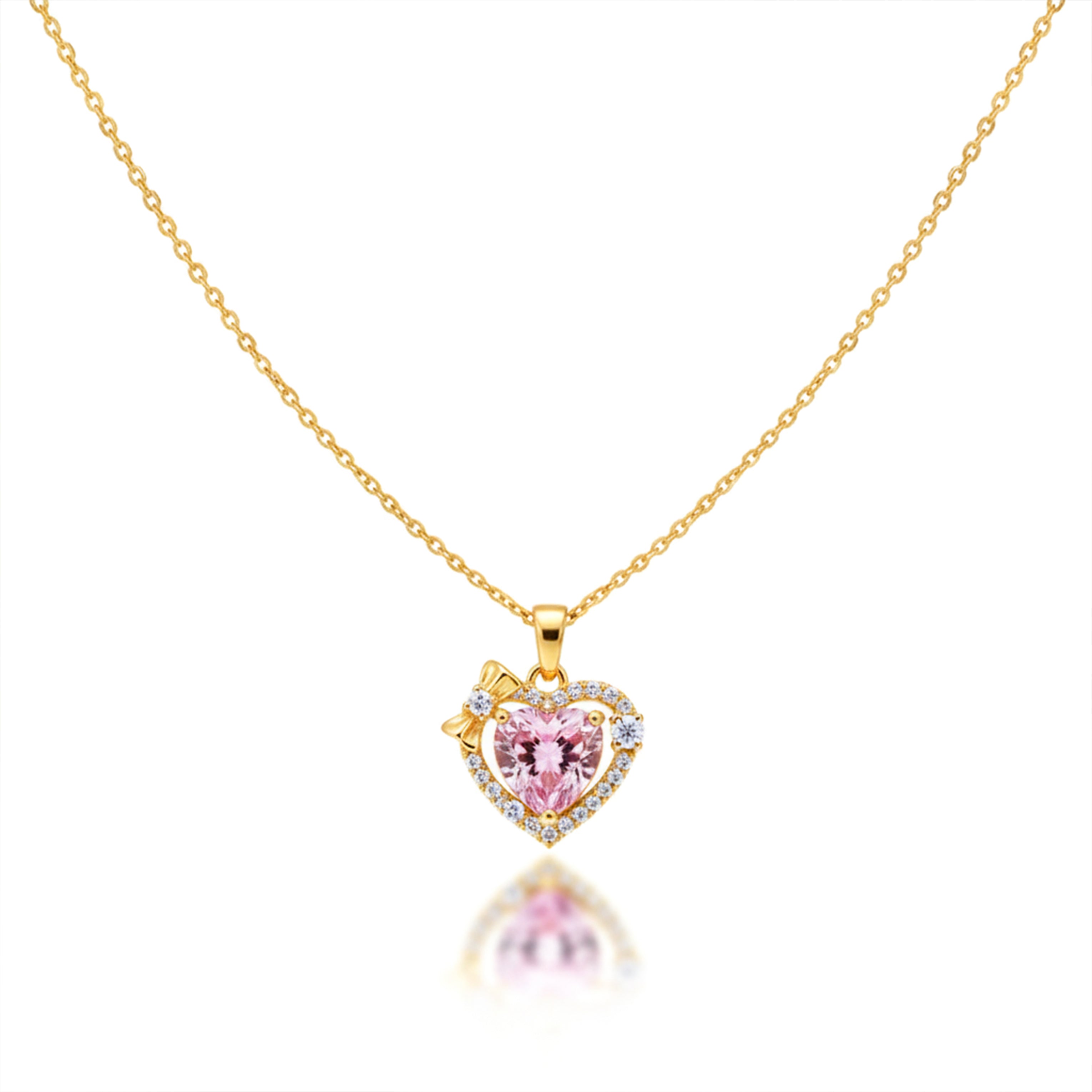 Classic Pink Heart Halo Bow Necklace GWN -79