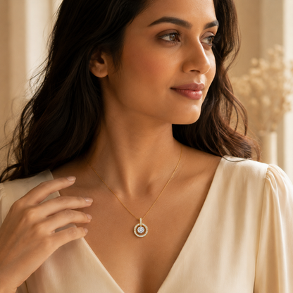 Modern Circular Solitaire Halo Necklace GWN -139