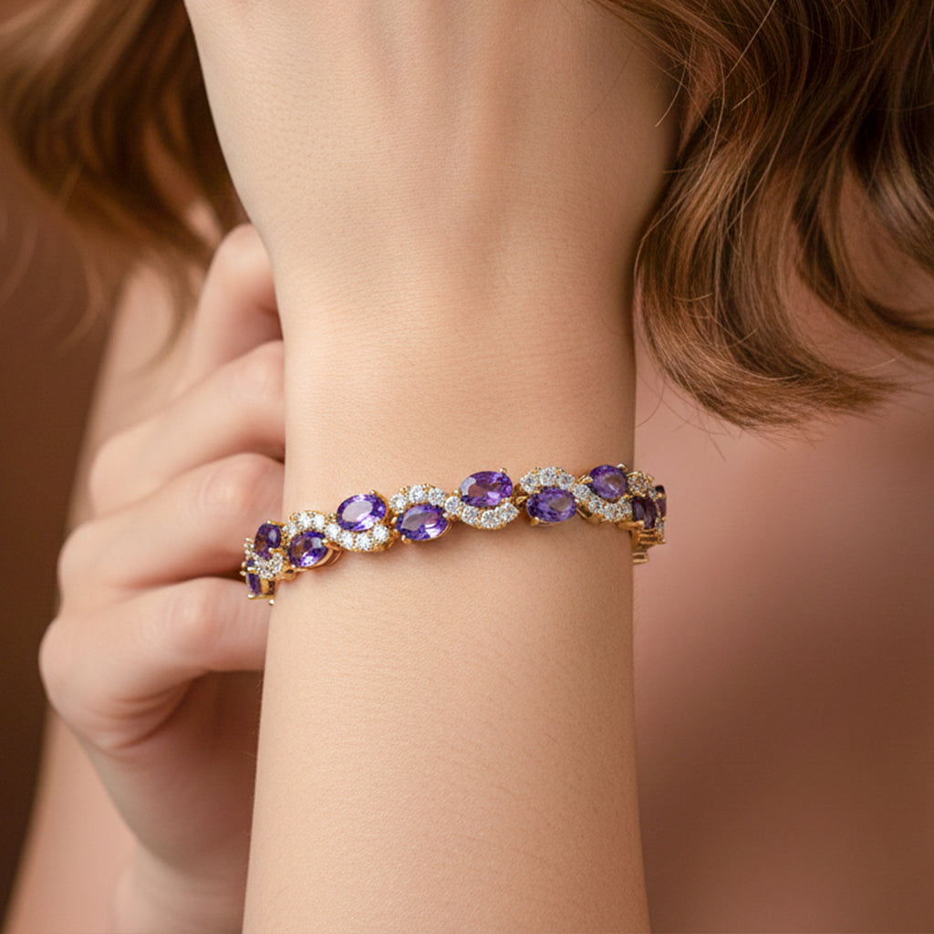 Imperial Amethyst Purple & Wavy Crystal Tennis Bracelet GWB-145