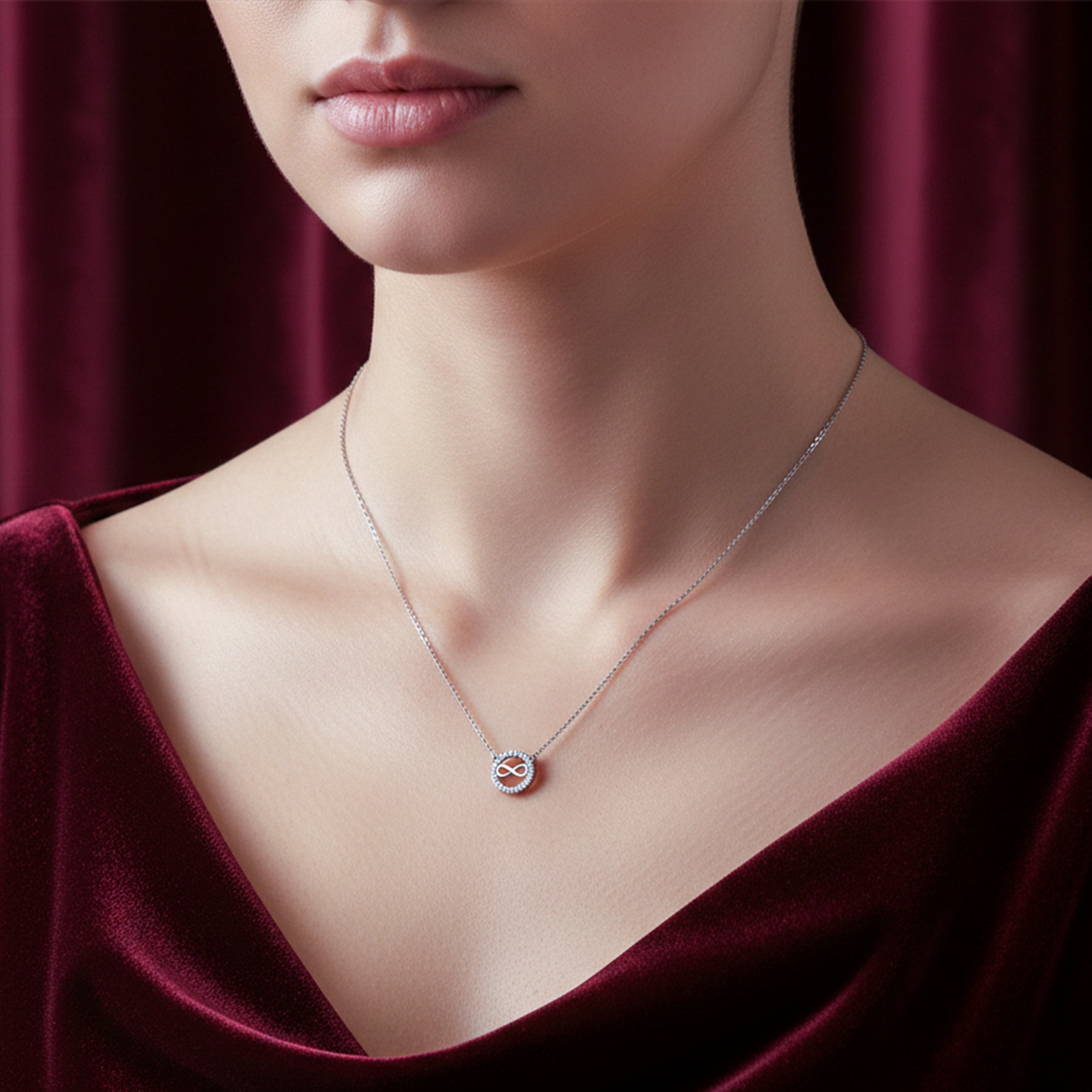 Sleek Infinity Halo Pendant Necklace GWN -49