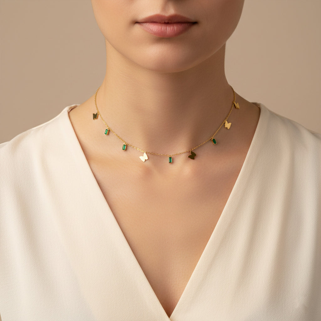 Modern Emerald Butterfly Charm Necklace GWN -105