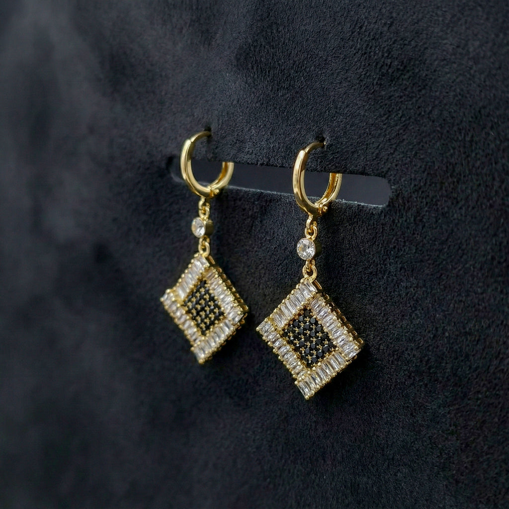 Classic Square Black Noir Hoop Earrings GWE -150