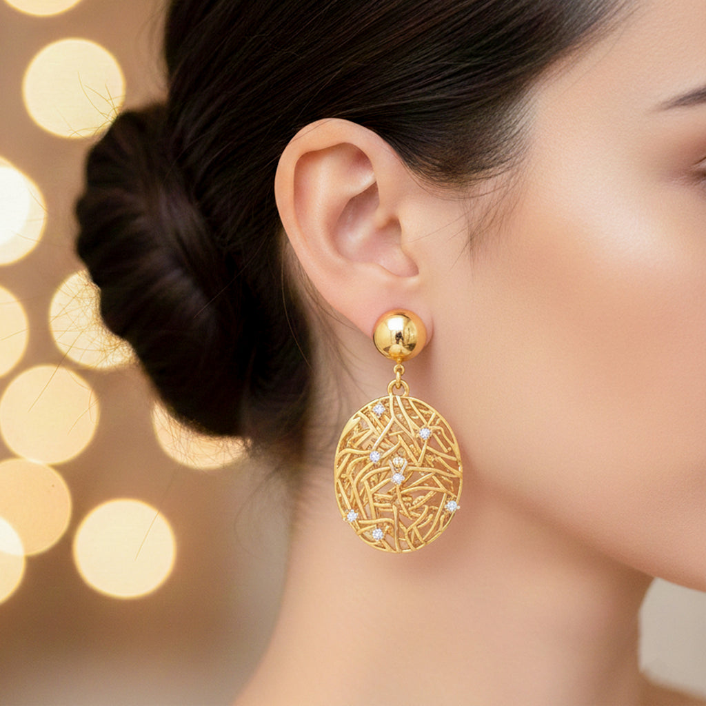 Golden Mesh Geometric Drop Earrings GWE -13
