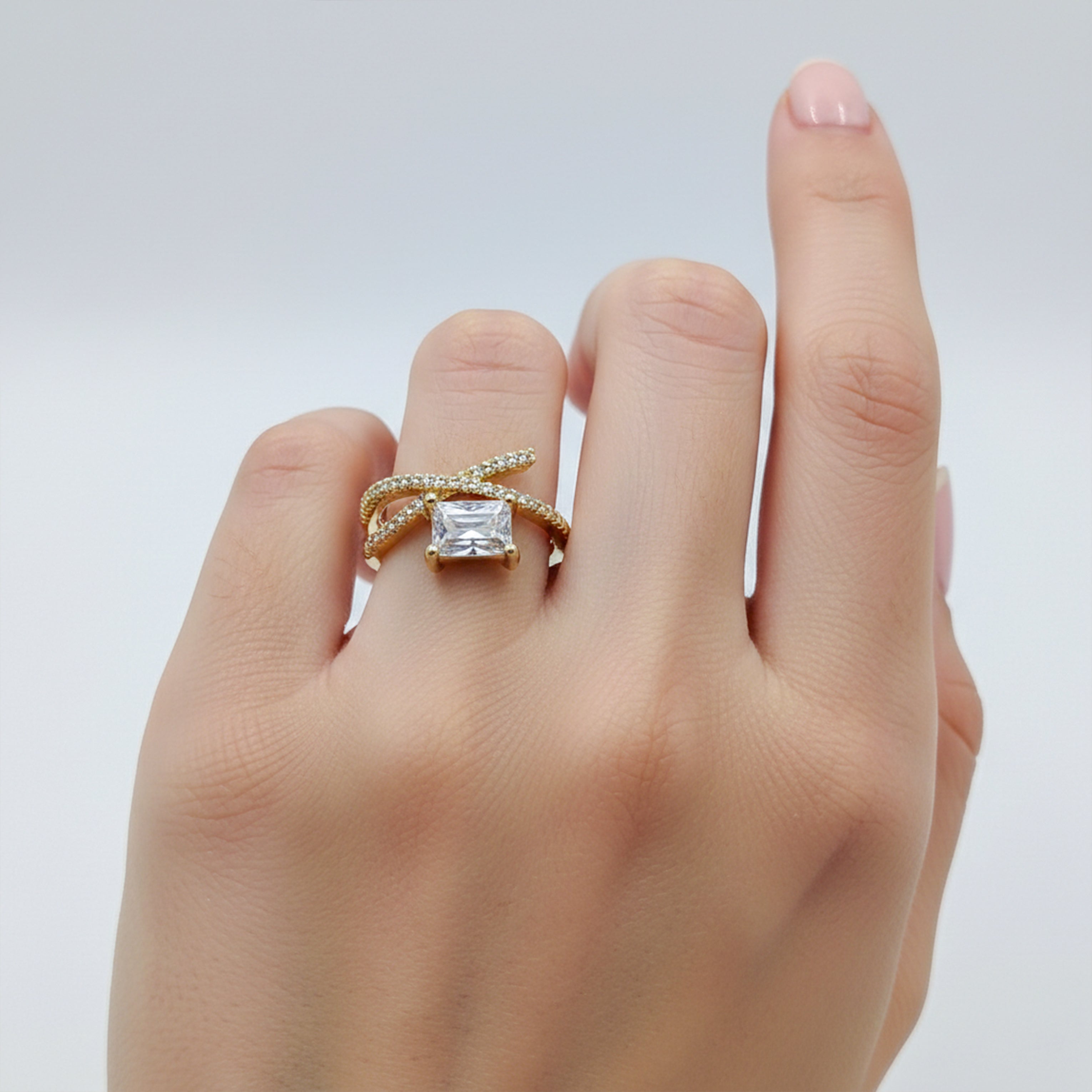 Emerald Cut Solitaire Criss Cross Wrap Ring GWR-29