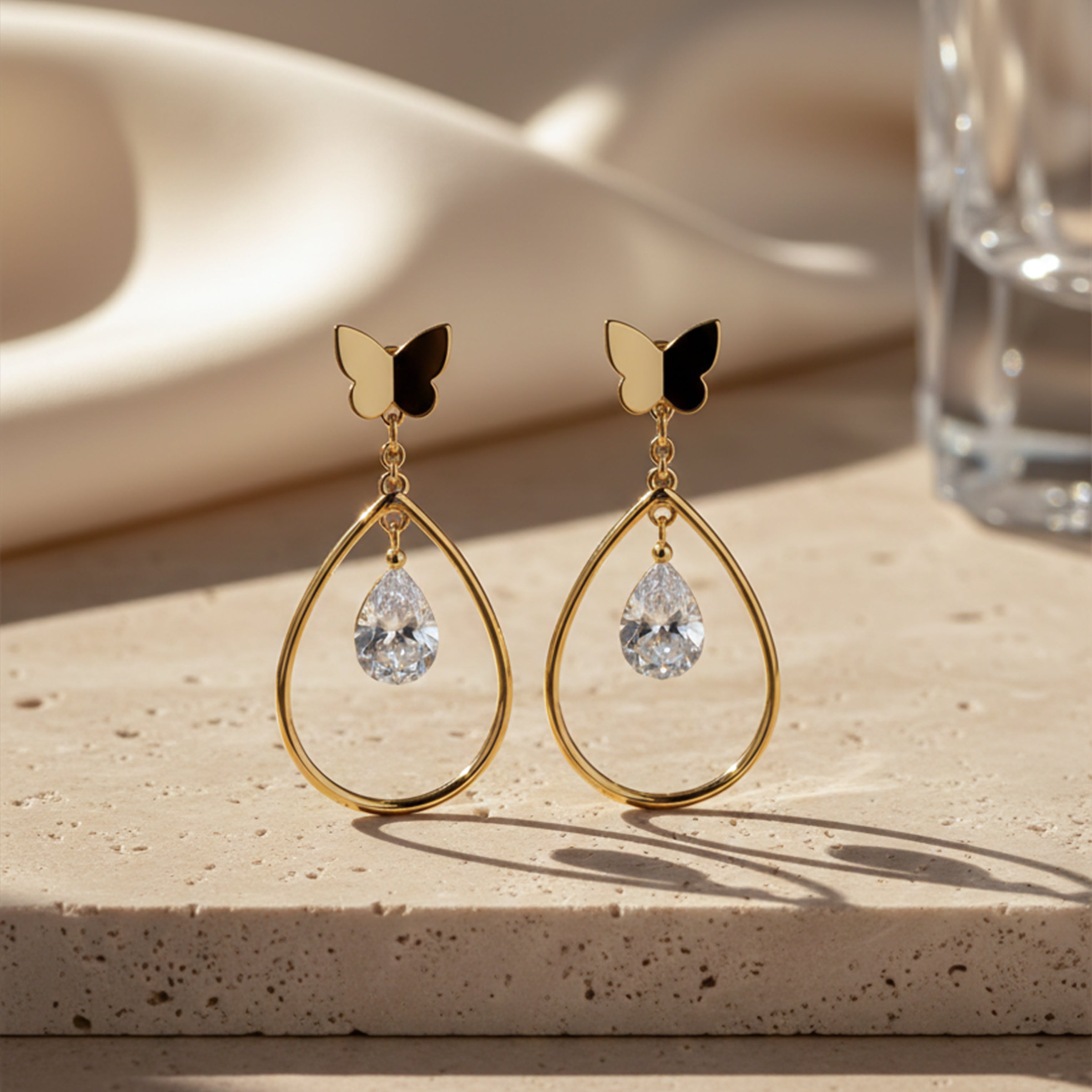 Butterfly Crystal Teardrop Earrings GWE -18