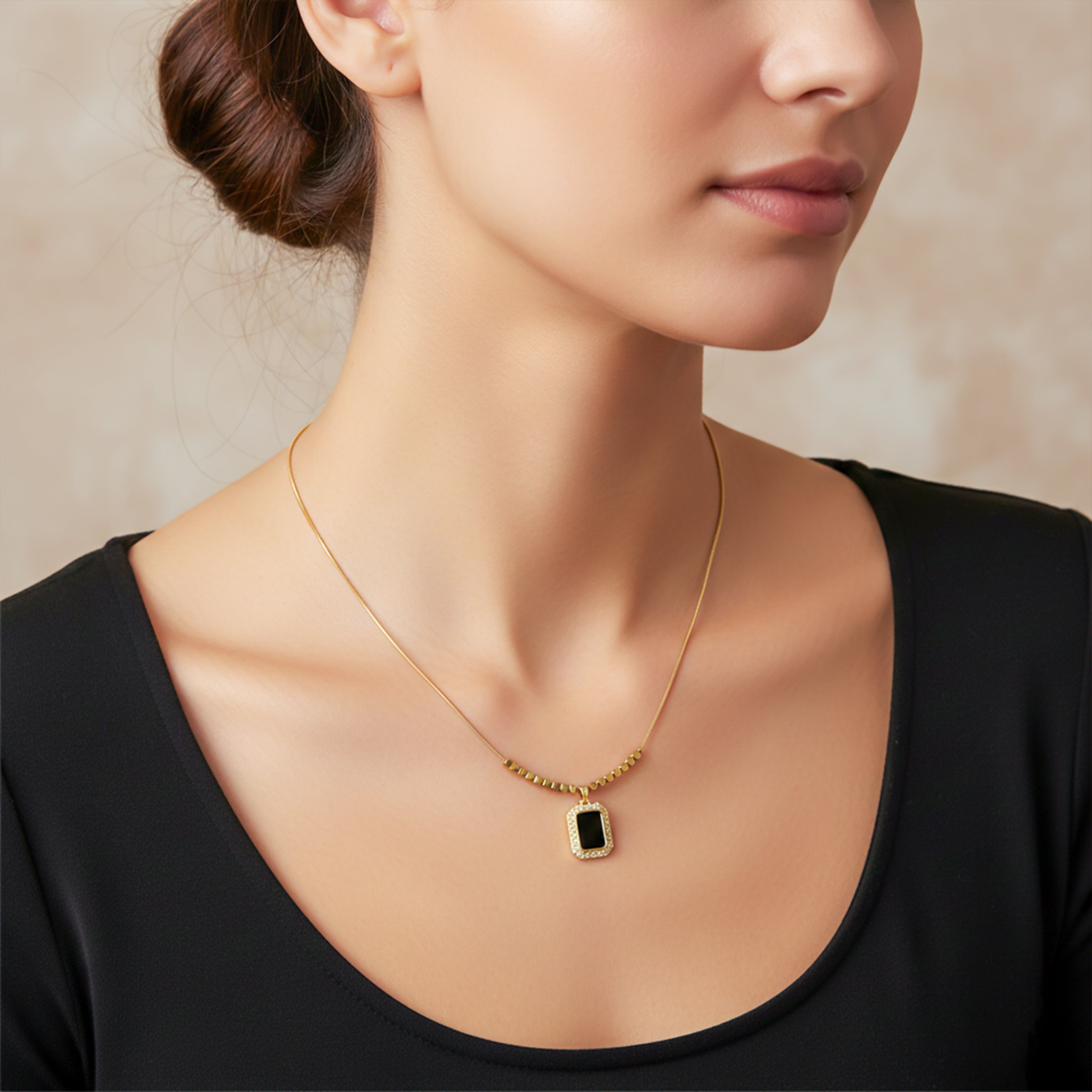 Vintage Black Onyx Halo Beaded Necklace GWN -114