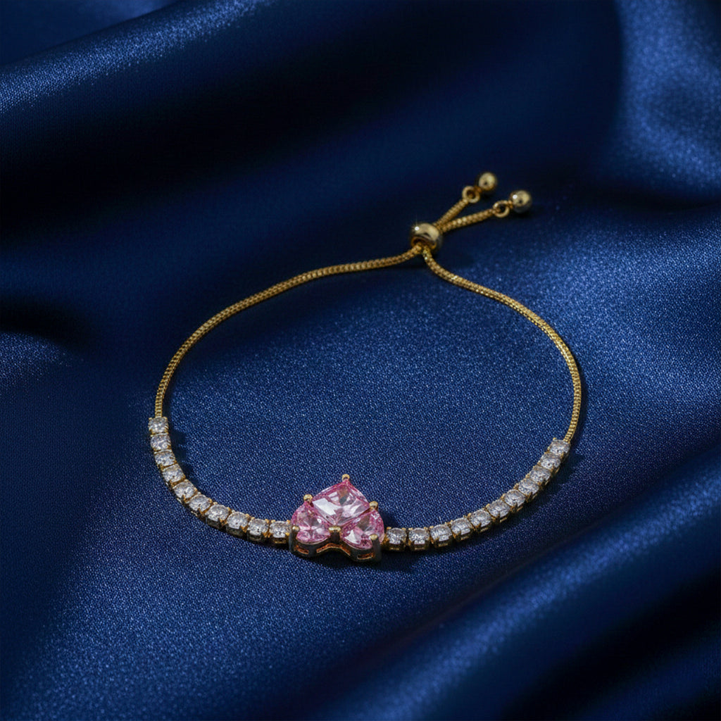 Imperial Pink Heart Solitaire & Crystal Tennis Bolo Bracelet GWB-117