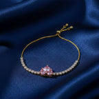 Imperial Pink Heart Solitaire & Crystal Tennis Bolo Bracelet GWB-117