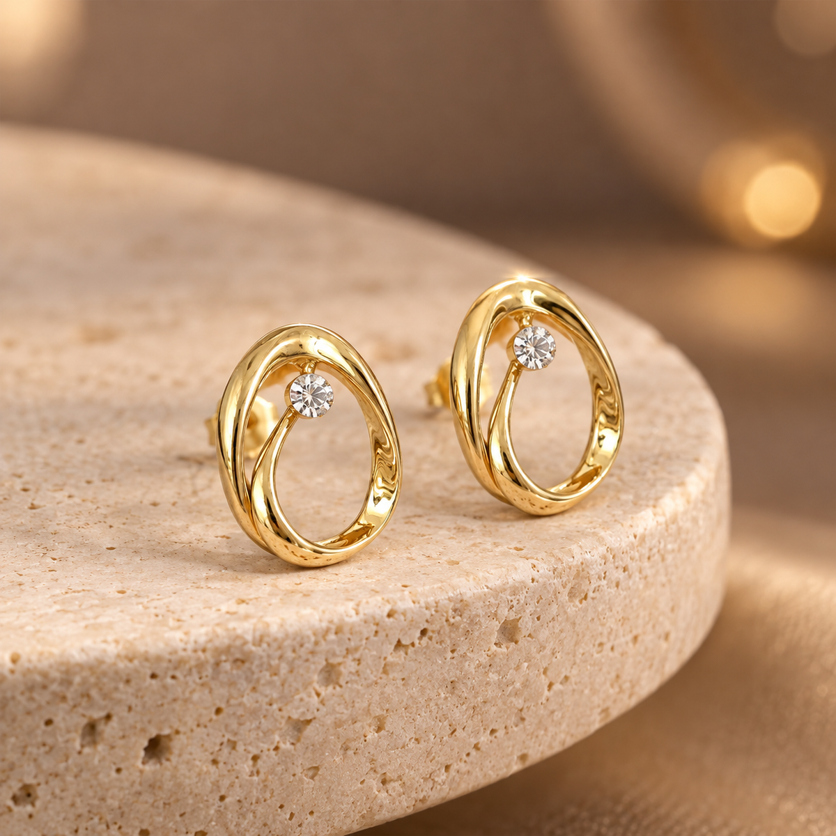 Sculpted Golden Orbit Stud Earrings GWE 51