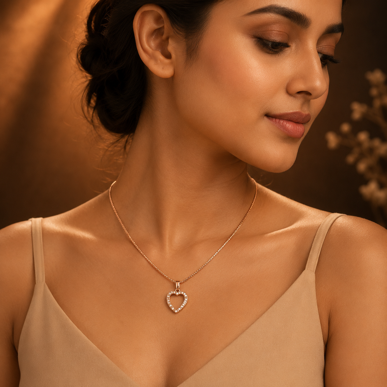 Rose Gold Floral Leaf Necklace GWN-216