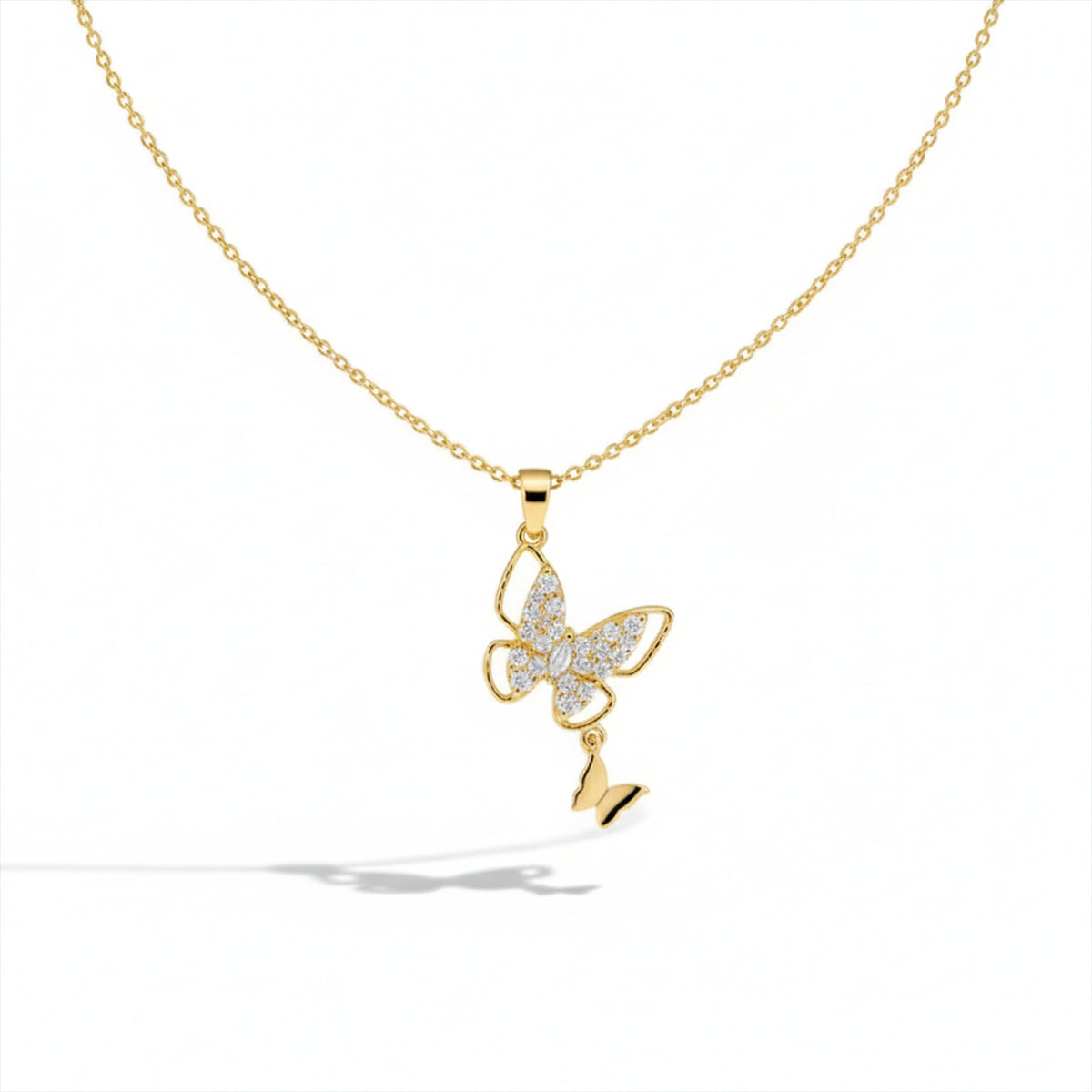 Modern Crystal Twin Butterfly Drop Necklace GWN -142