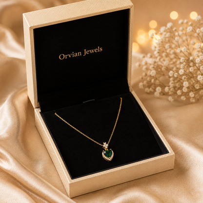 Modern Emerald Heart Halo Pendant Necklace GWN -163