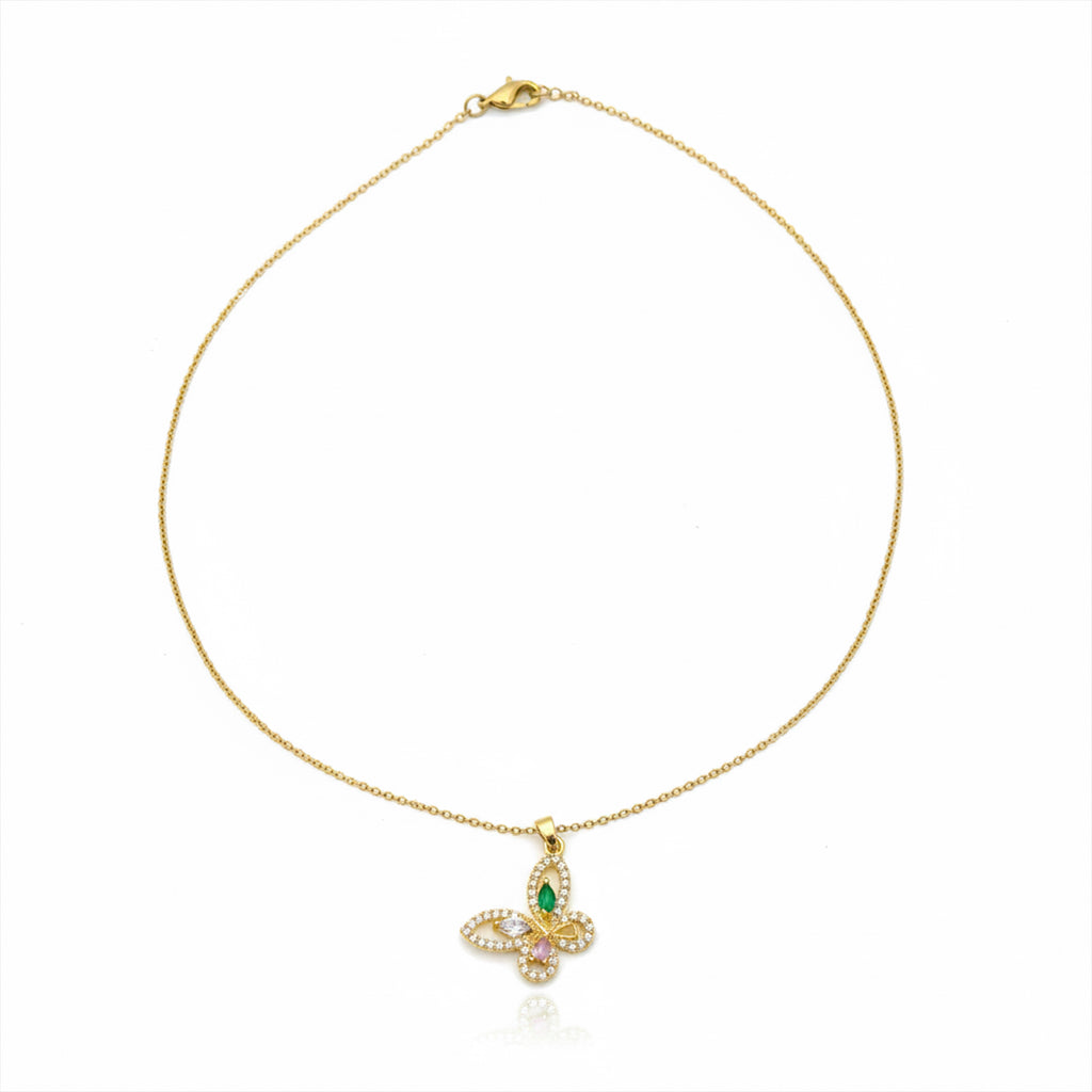 Modern Crystal Multicolor Butterfly Necklace GWN -137
