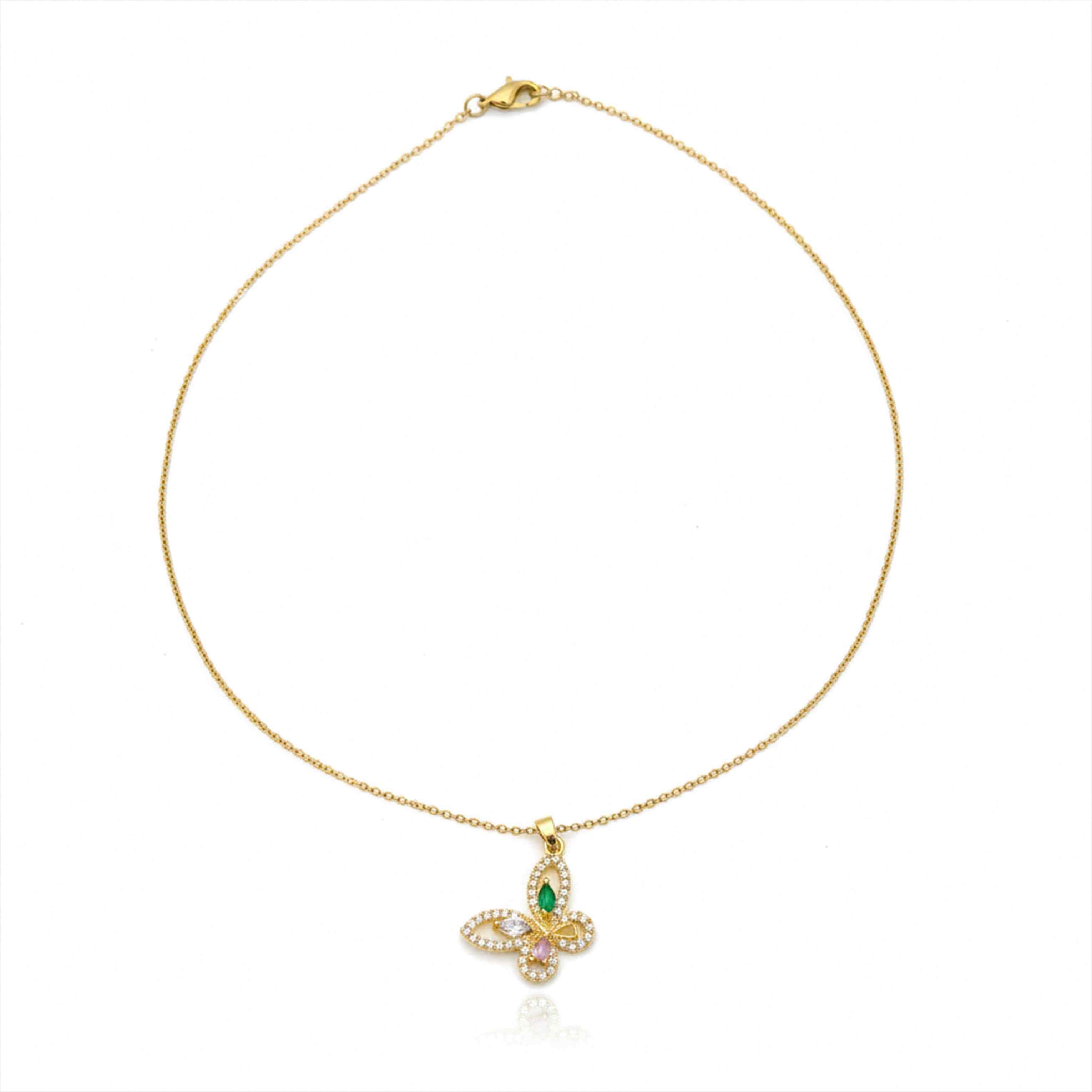 Modern Crystal Multicolor Butterfly Necklace GWN -137