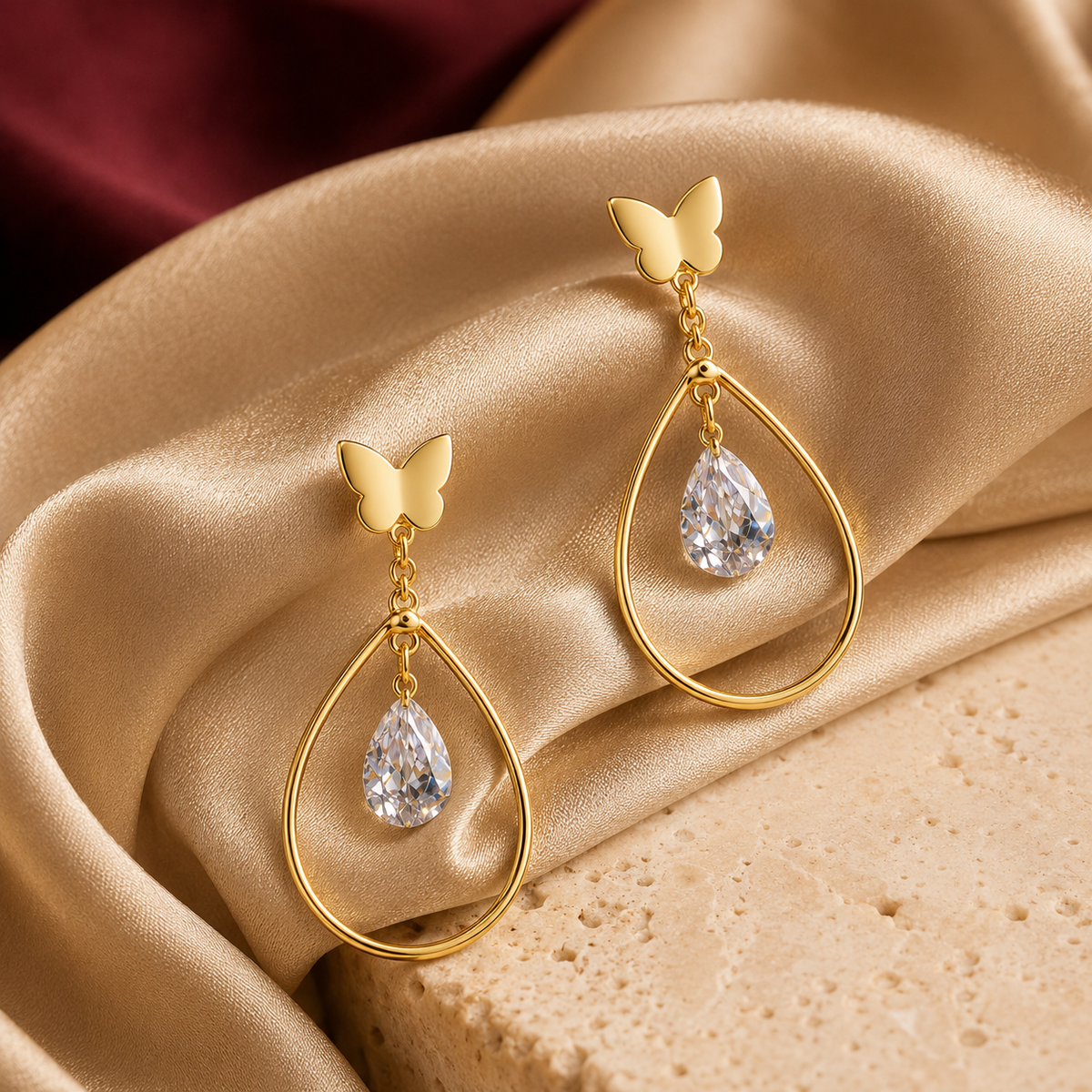 Butterfly Crystal Teardrop Earrings GWE -18