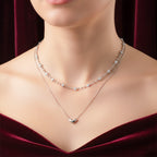 Modern Dual Layer Beaded Heart Necklace Silver GWN -64