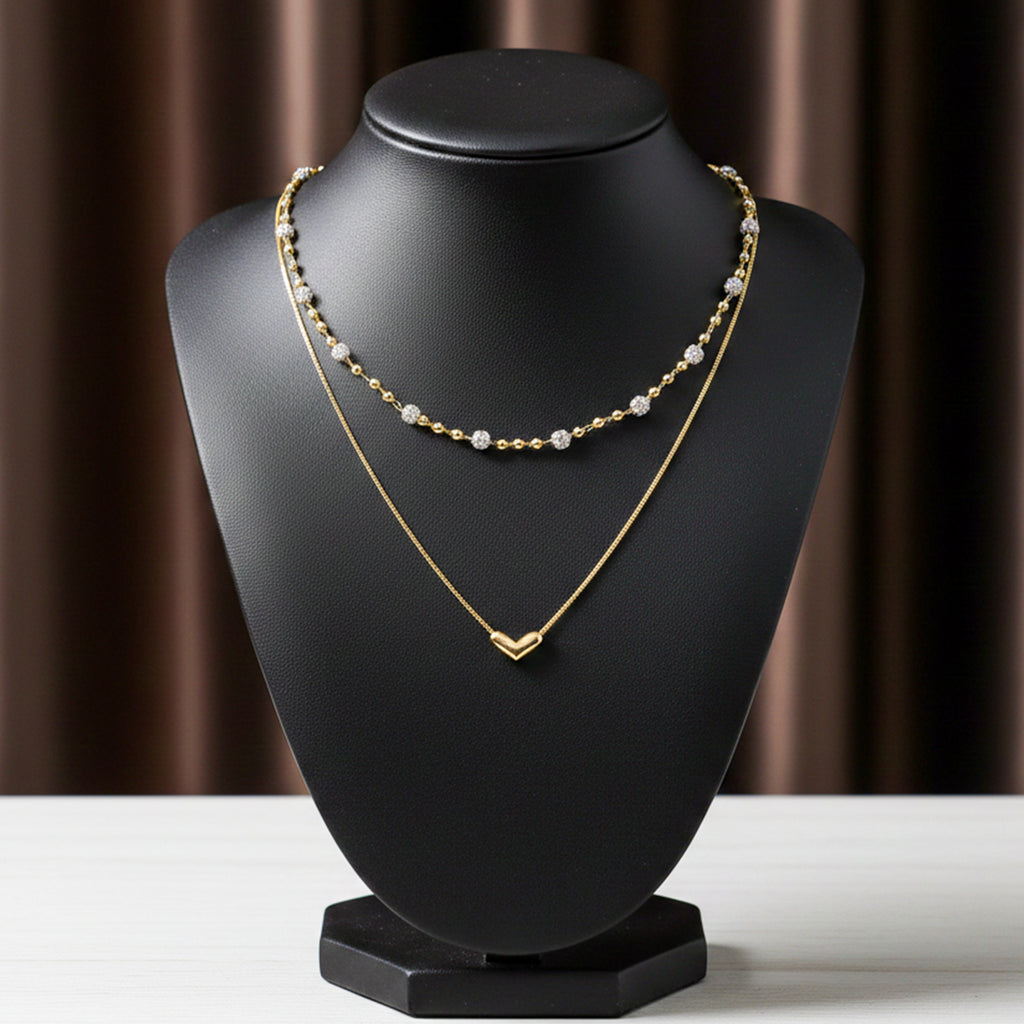 Modern Dual Layer Beaded Heart Necklace GWN -63