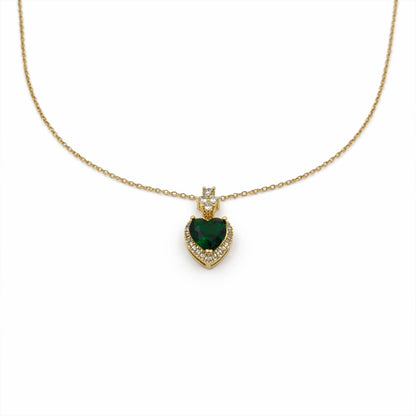 Modern Emerald Heart Halo Pendant Necklace GWN -163