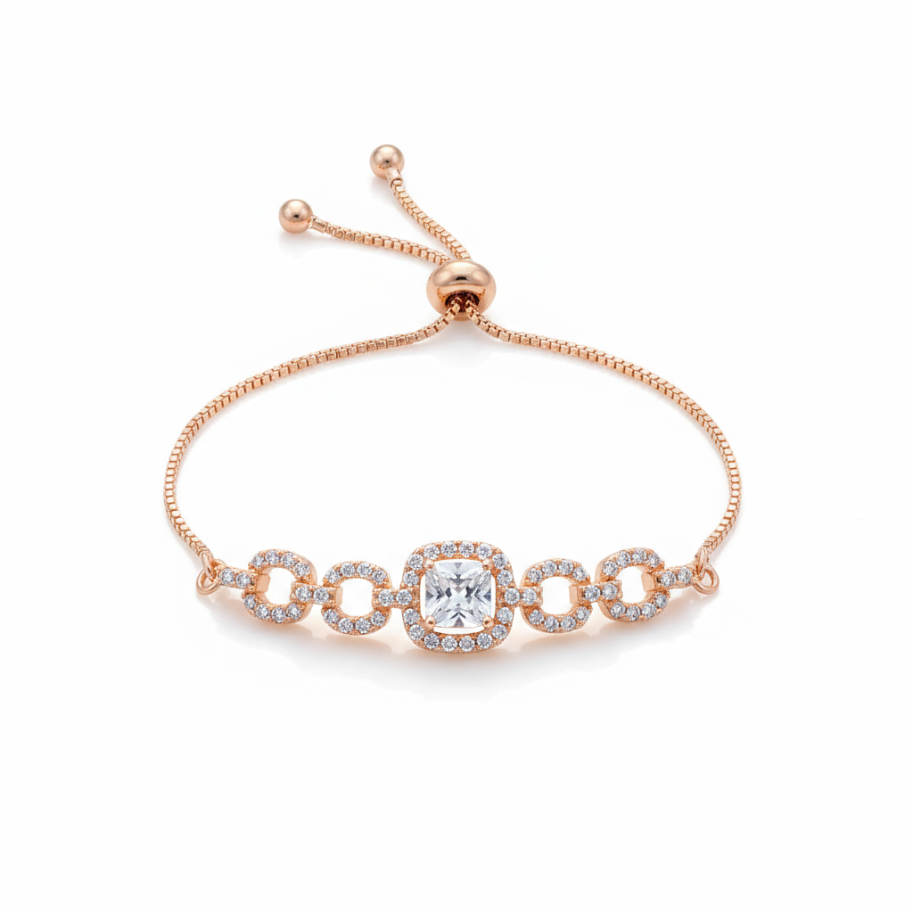 Imperial Cushion Cut Solitaire & Linked Halo Bolo Bracelet GWB-52
