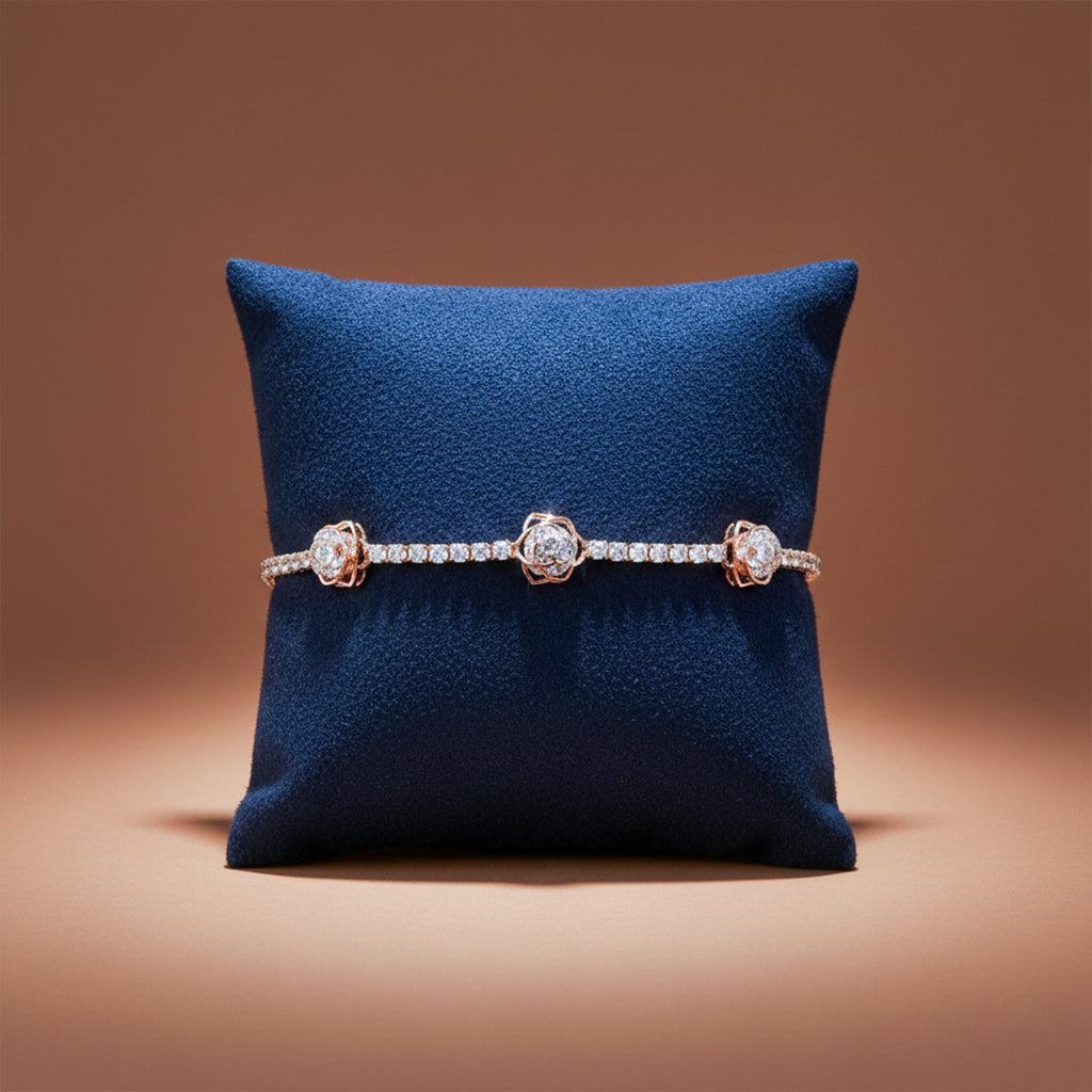 Imperial Tri-Rose Cluster Crystal Tennis Bracelet GWB-107
