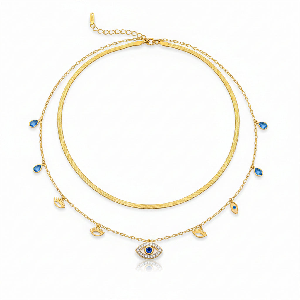 Modern Evil Eye Herringbone Layered Necklace GWN -104