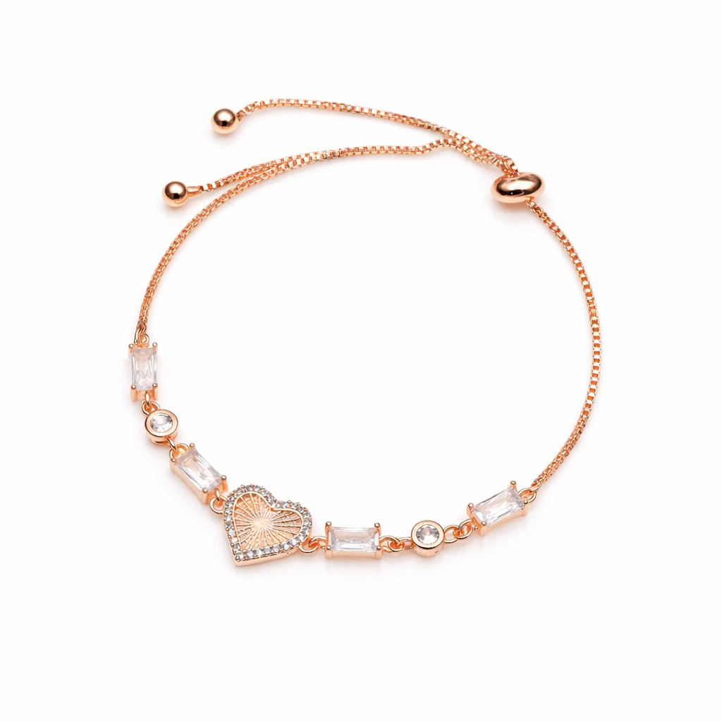 Radiant Sunburst Heart & Baguette Crystal Bolo Bracelet GWB-49