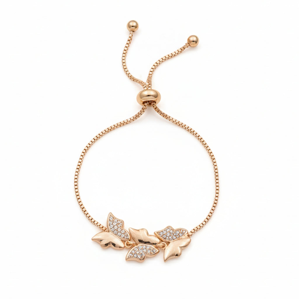 Shimmering Triple Butterfly Pave Wing Bolo Bracelet GWB-51