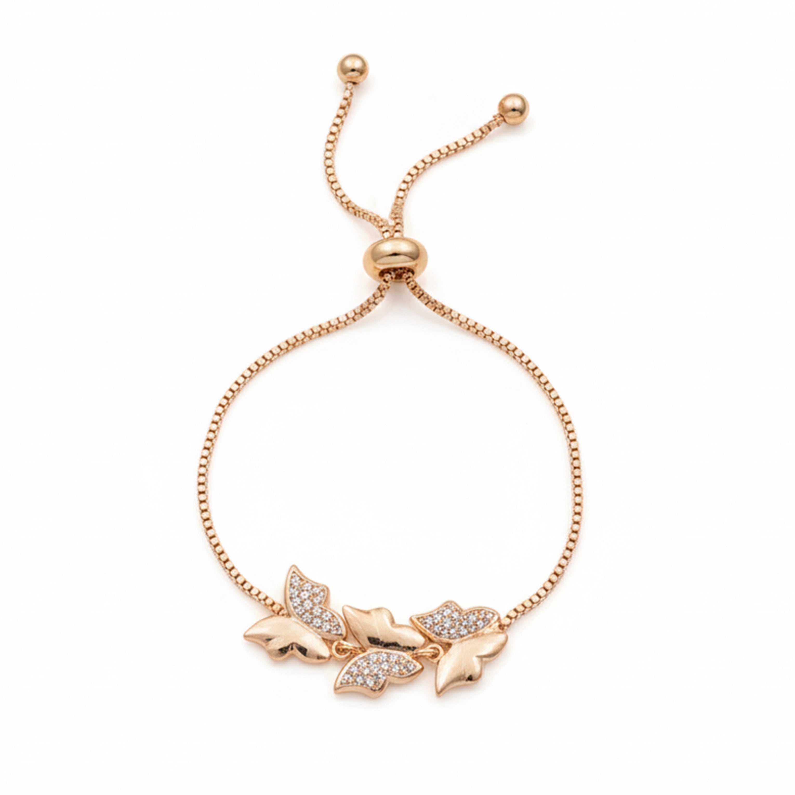 Shimmering Triple Butterfly Pave Wing Bolo Bracelet GWB-51