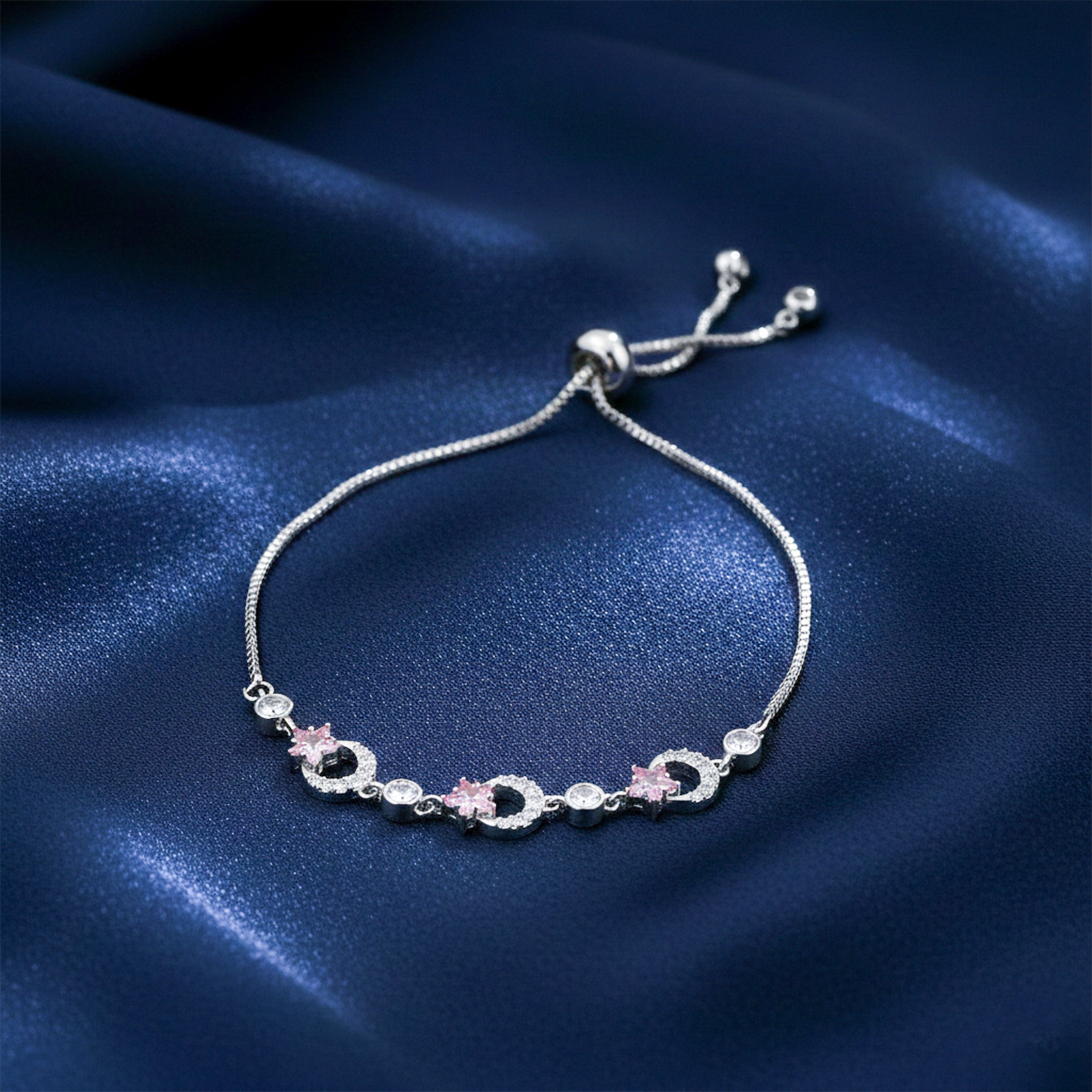 Imperial Silver Crescent Moon & Pink Star Bolo Bracelet GWB-157