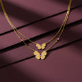 Modern Fluted Butterfly Dual Layer Necklace GWN -113
