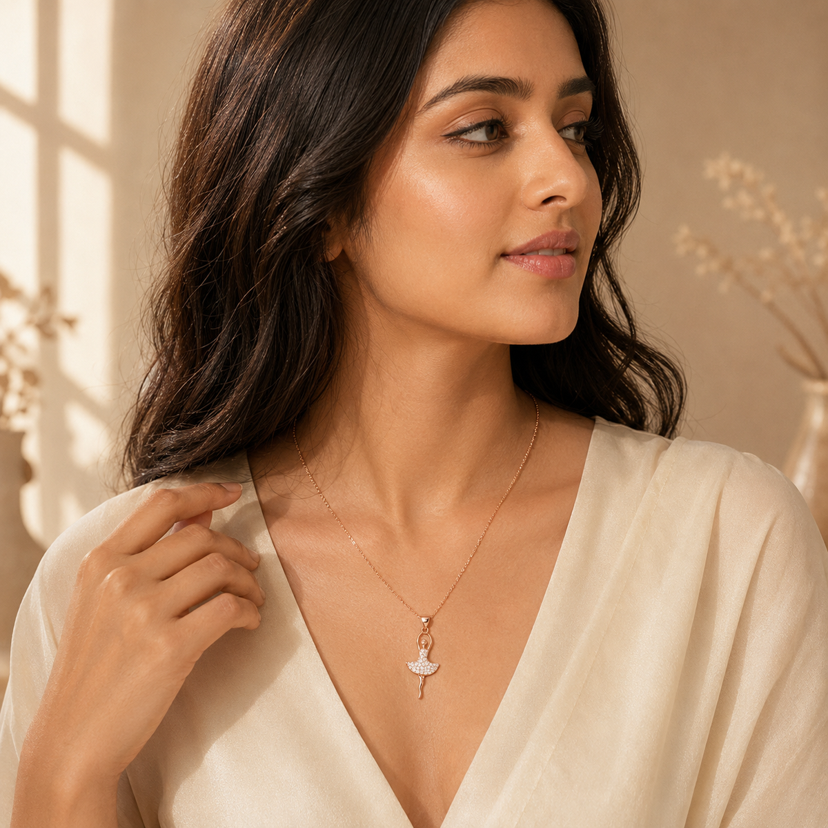 Graceful Ballerina Crystal Pendant Necklace GWN -6