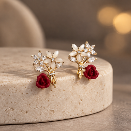 Crimson Rose Bouquet Earrings GWE 145