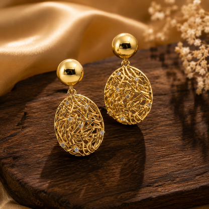 Golden Mesh Geometric Drop Earrings GWE -13