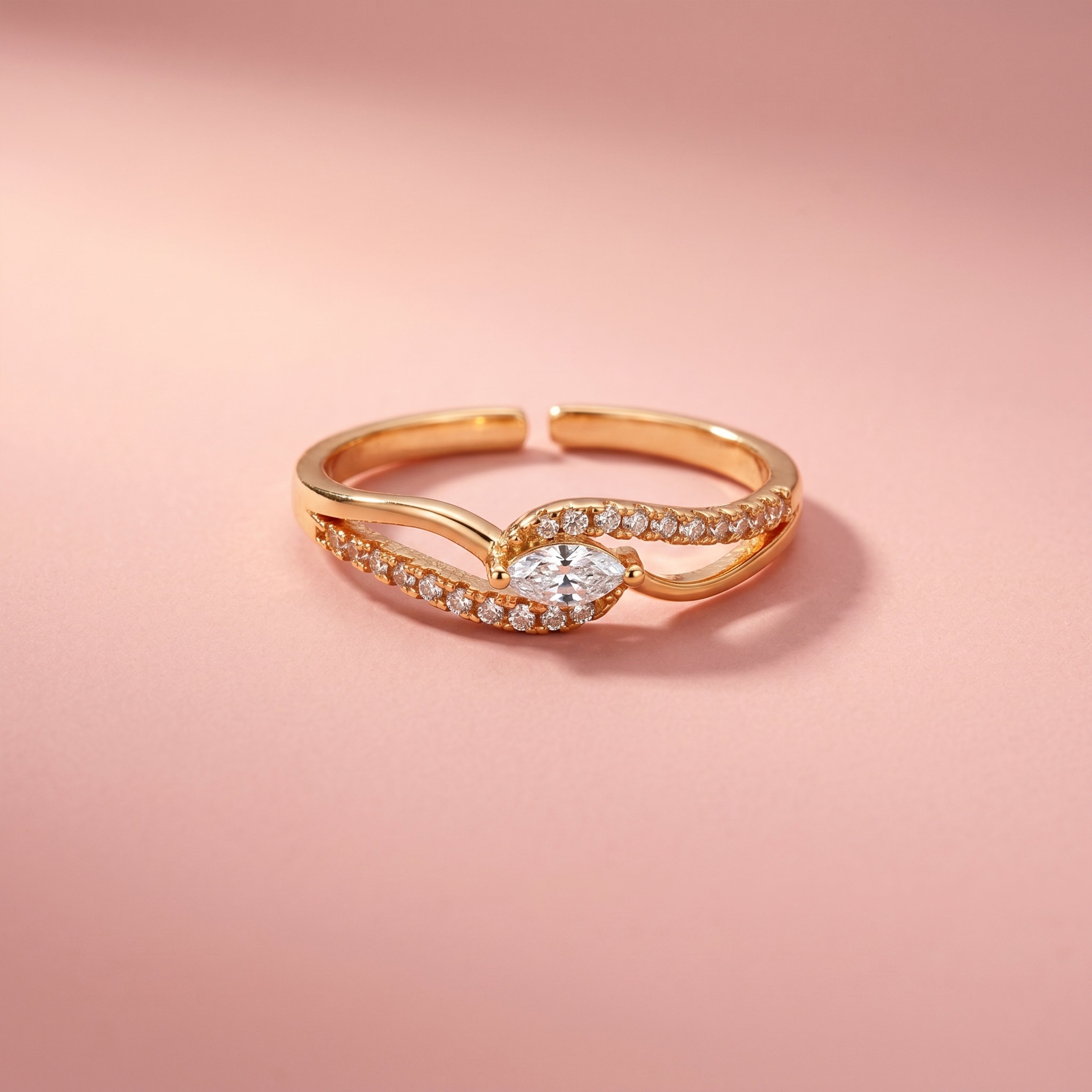 Marquise Solitaire Wave Bypass Adjustable Ring GWR-120
